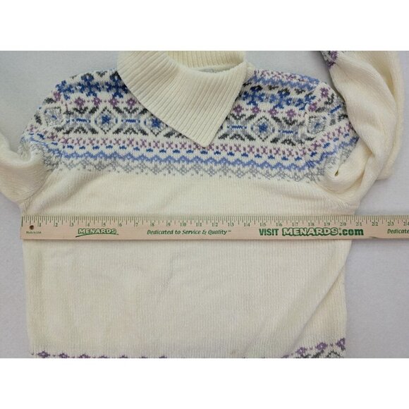 Alfred Dunner Women's Sweater Size M Ivory Cream Chenille Fair Isle Pullover - Picture 6 of 14